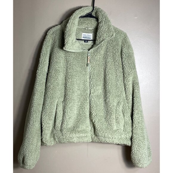American Eagle Outfitter Jacket Huggable Fleece Green Sherpa Unisex Cozy Women M - Picture 12 of 12
